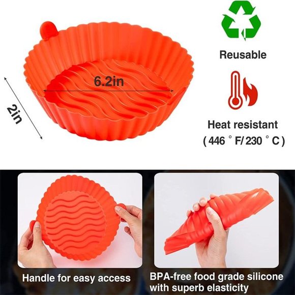 Large Reusable Air Fryer Silicone Non Stick Round Basket with Handles - Picture 6 of 10